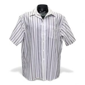 American Edition Mens Short Sleeve Striped Wrinkle Free Button Up Made in USA